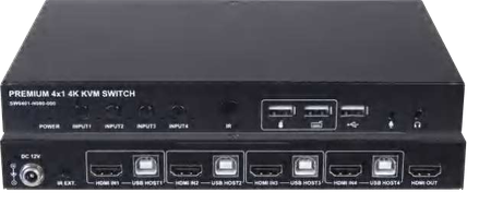 4x1 HDMI 2.0 KVM Switcher with Hotkey Switch