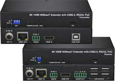 8K 100M HDBaseT Extender with USB 2.0, RS-232 & PoC